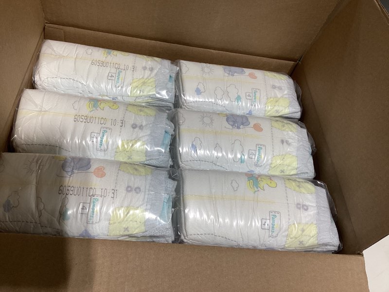 Condition photo showing New/Like New for pampers swaddlers diapers, size 4 (15-34 lbs), 150 count, absorbent, keeps baby dry and comfortable, skin safe disposable baby diaper (packaging may vary) size 4 150