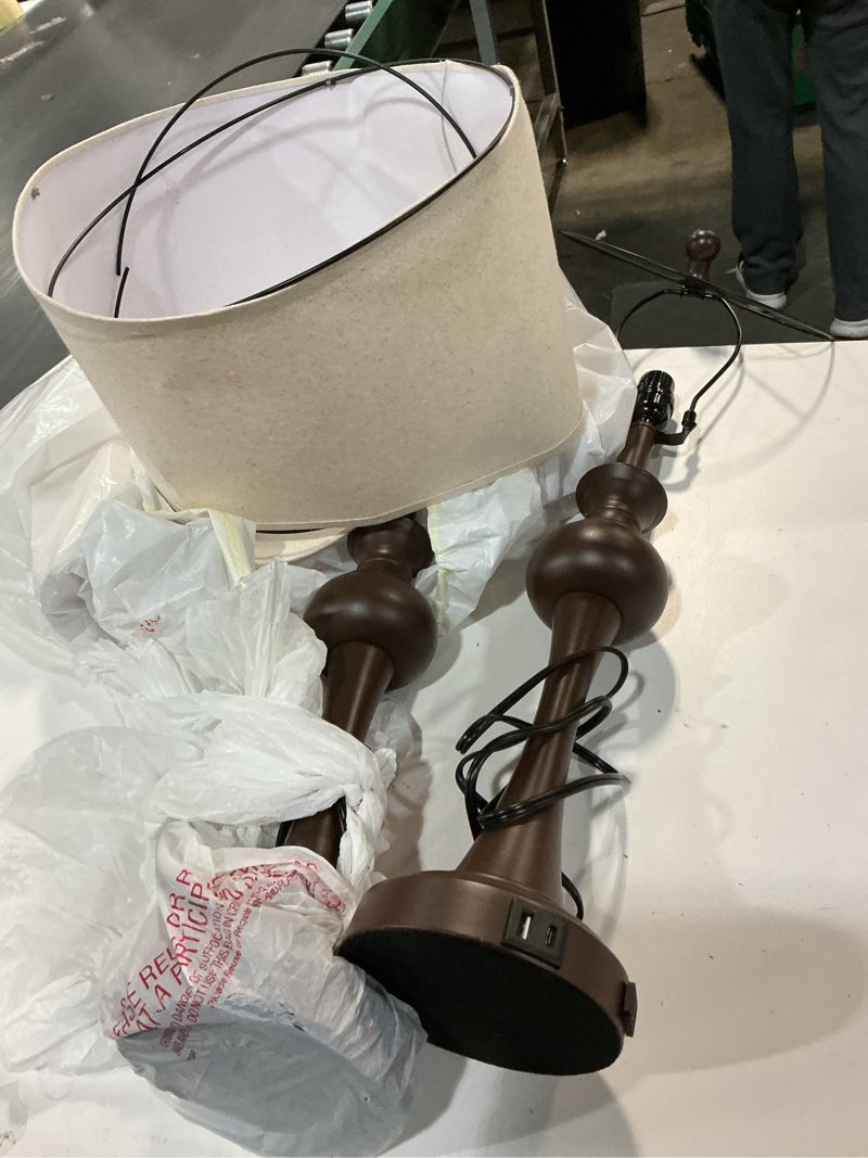 Condition photo showing As Is for Touch Table Lamps Set of 2, 28.75" Tall Bedside Lamps with USB C+A Ports, 3-Way Dimmable Table Lamp, Nightstand lamps for Bedroom, Living Room, Office, Brown Lamps with Beige Lampshade, Bulbs Included
