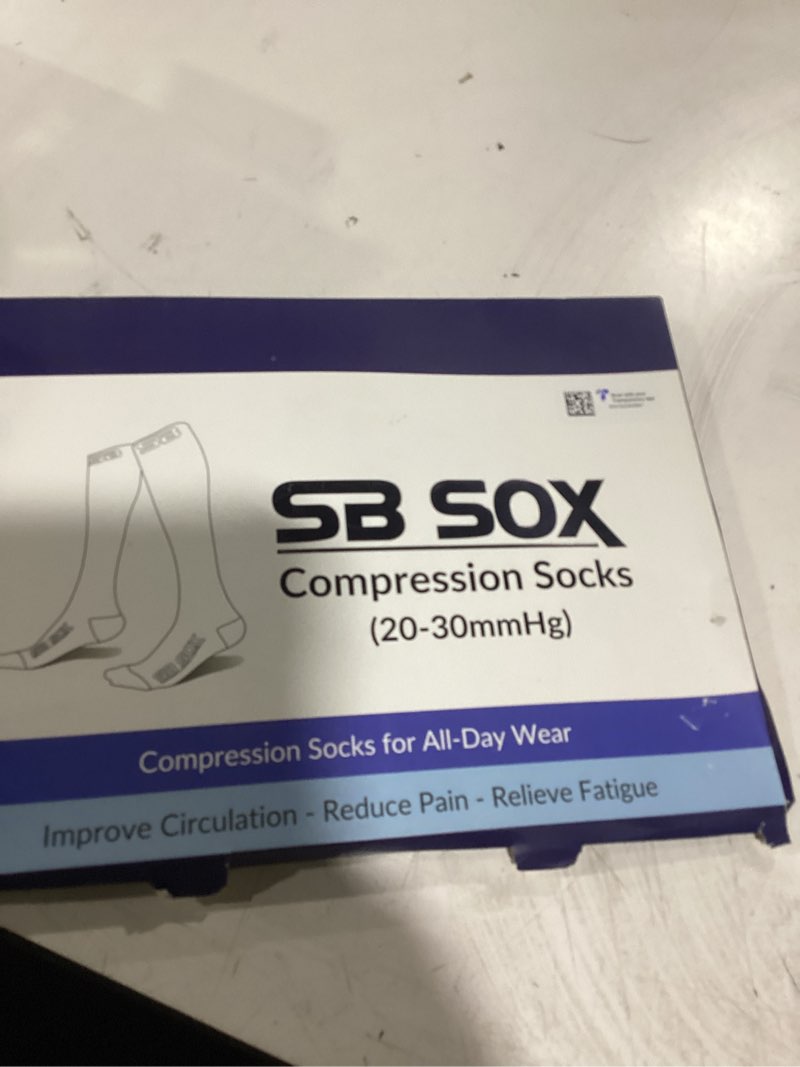 Condition photo showing New/Like New for sb sox compression socks for men & women (20-30 mmhg) - best support stockings for travel, medical, and sports - perfect for everyday wear large solid black