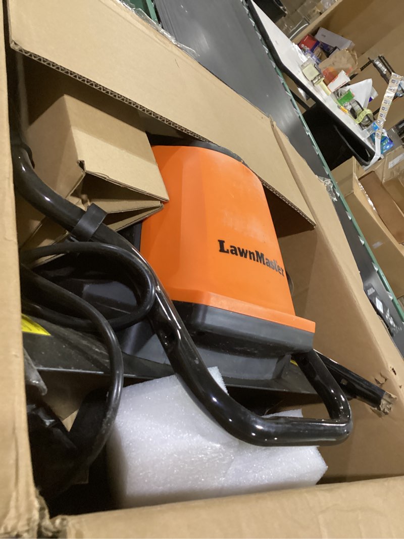 Condition photo showing As Is for lawnmaster 13.5 amp 18” electric tiller – te1318m 18-inch black & orange
