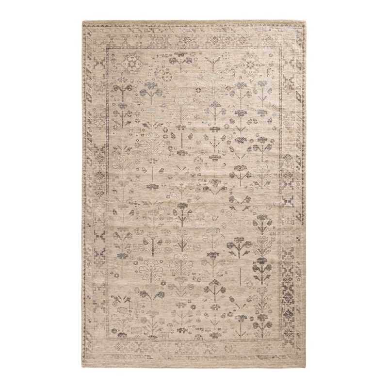 Arya Charcoal and Tan Floral Traditional Style Area Rug size :5x7