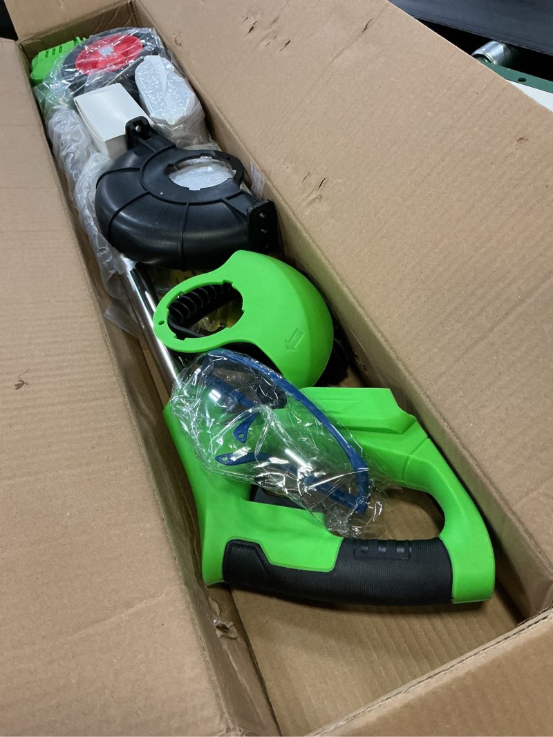 Condition photo showing Good Condition for 3-in-1 cordless weed wacker with wheels, 21v battery powered grass trimmer with 2pcs batteries, lightweight electric weed trimmer for women & elderly, portable brush cutter for small yard green