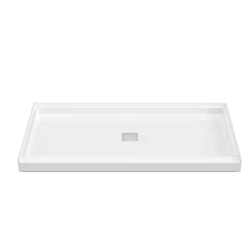 32 in. l x 60 in. w alcove shower pan base with center drain in white