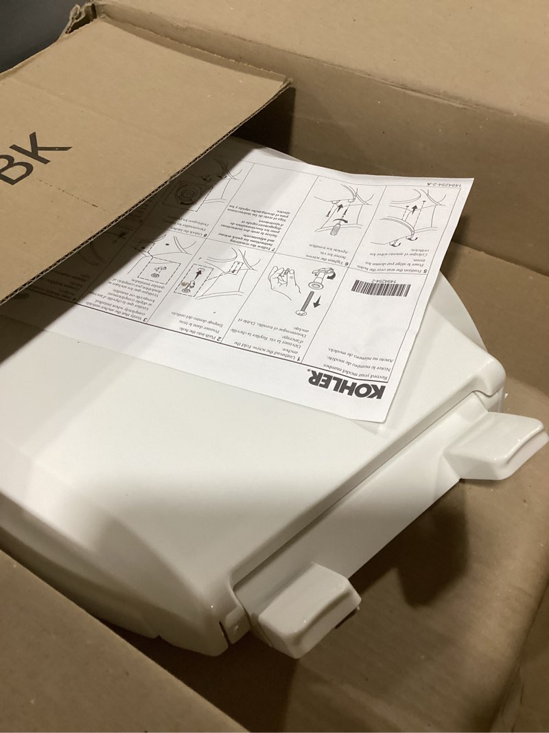 Condition photo showing Good Condition for KOHLER 4636-RL-0 Cachet ReadyLatch Elongated Toilet Seat Slow Close, Soft Close Toilet Seat Quiet Lid, Contoured Grip-Tight Bumpers Installation Hardware, Apartment Essentials, White White Elongated Ready Latch