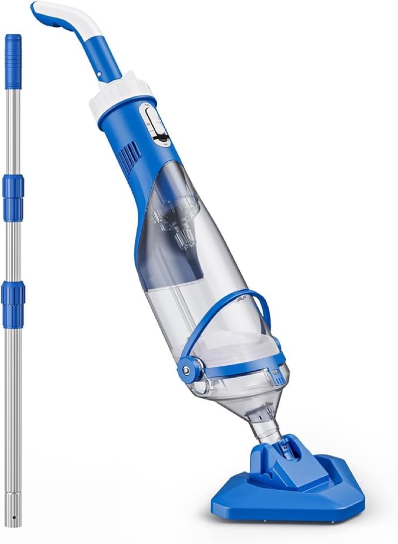 Cordless Pool Vacuum with Telescopic Pole, 18.5 GPM Powerful Suction, 1.5H Supercharge Technology, Handheld Rechargeable Pool Vacuum Cleaner for Above Ground/Inground Pools, Hot Tubs, Spas