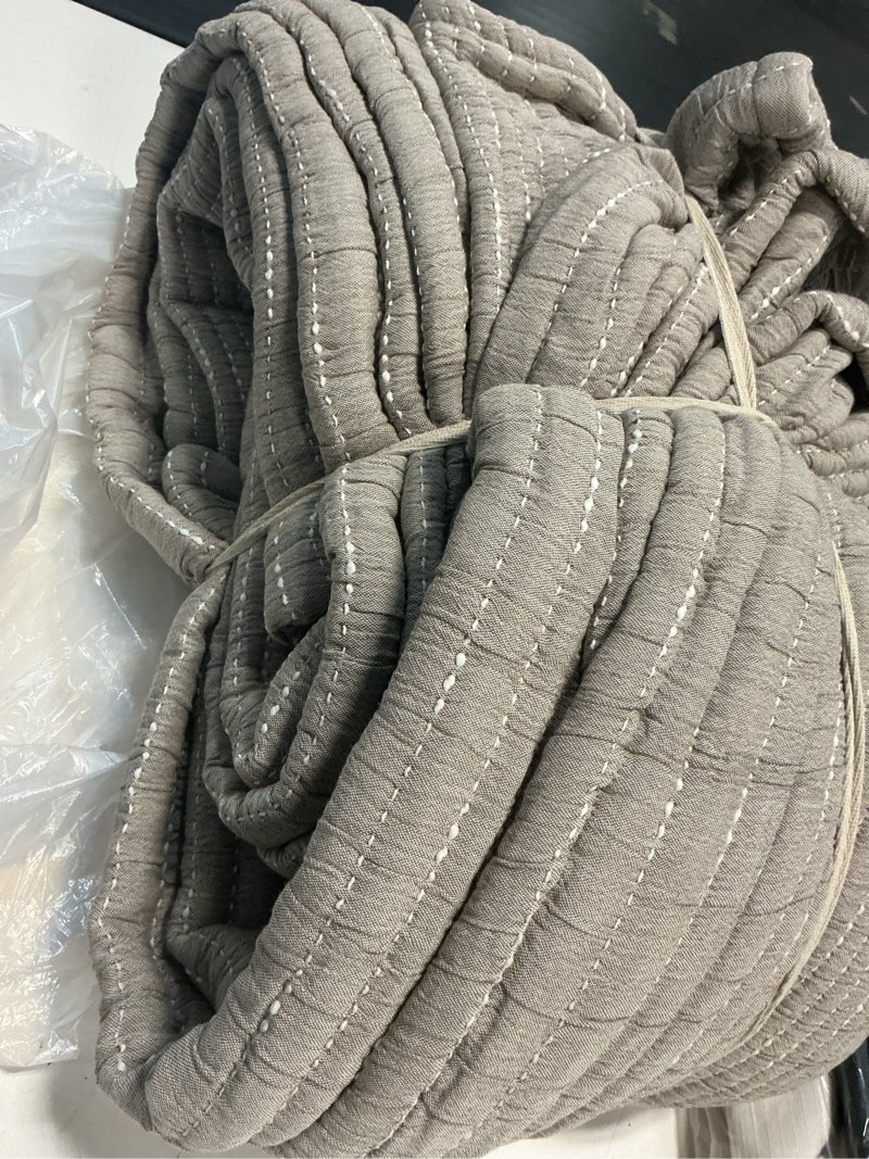 Condition photo showing Good Condition for quince  new pdp wip organic cotton channel stitch coverlet set taupe/ full/queen