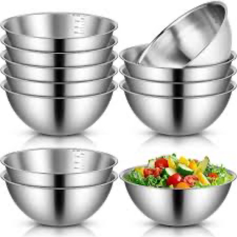 honeydak 6 pcs 304 stainless steel mixing bowls with graduations, salad bowls metal serving reusable