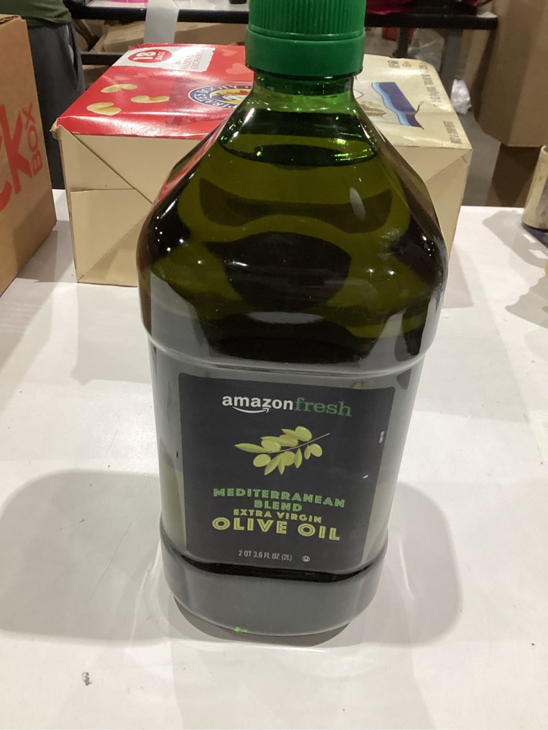 Condition photo showing New/Like New for Amazon Fresh, Mediterranean Blend Extra Virgin Olive Oil, 2QT 3.6 Fl Oz (2L) Mediterranean 67.6 Ounce