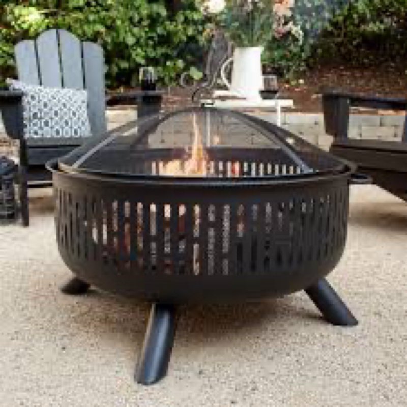 allen + roth 31.5-in w steel round portable wood-burning fire pit