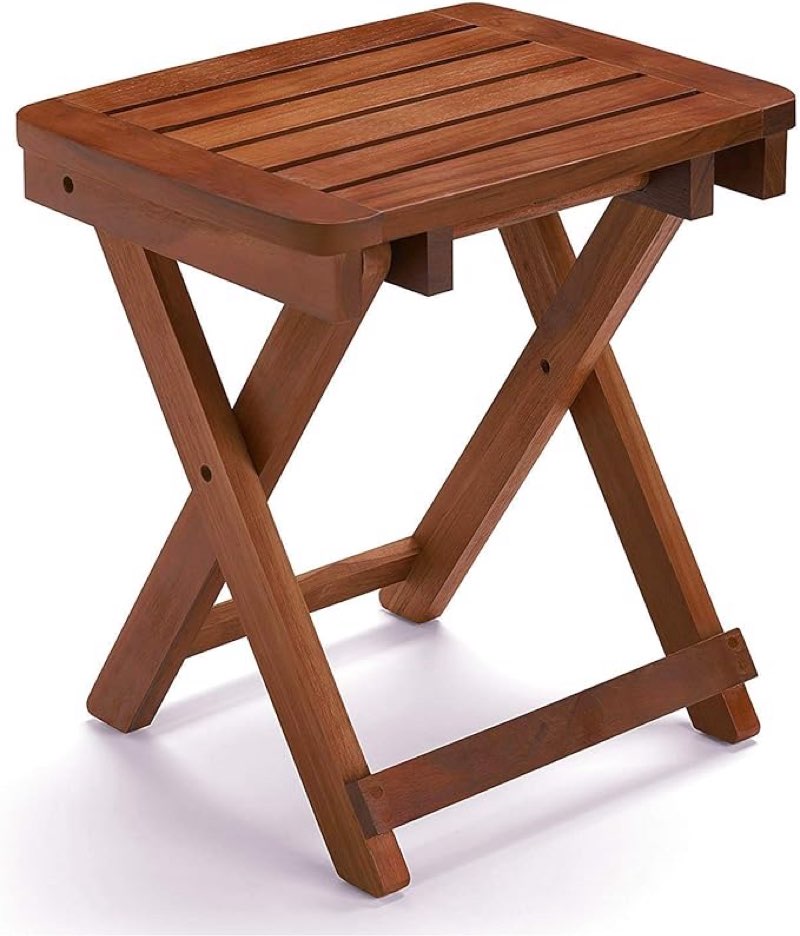 URFORESTIC Portable Shower Bench-Bamboo Folding Shower Stool Seat Chair Fully Assembled-Hold Up to 500 LBS