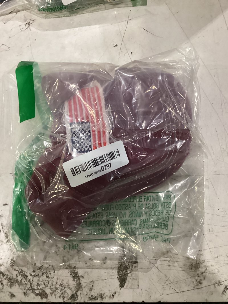 Condition photo showing New/Like New for distressed ponytail hat for women american-flag pony tail caps high bun one size wine red