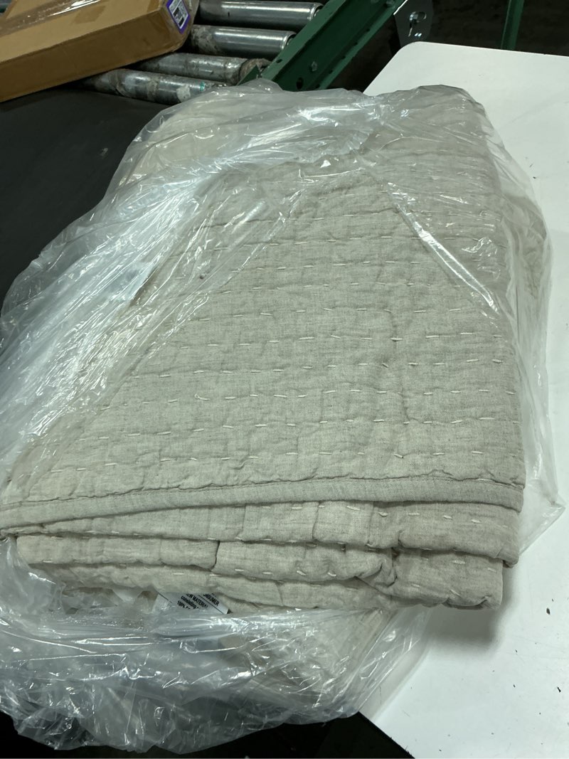 Condition photo showing As Is for european linen cotton stitch quilt, king/cal king, natural