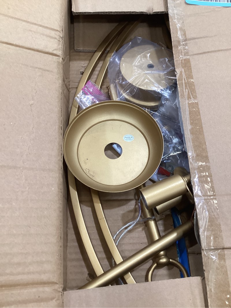 Condition photo showing As Is for 6 light gold chandelier, brushed gold light fixture dining table candle brass chandelier lighting for bedroom hallway entryway living room kitchen 29in brushed brass chandeliers gold 6-light