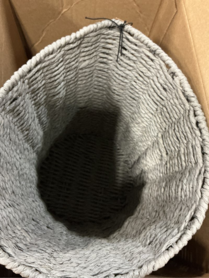 Condition photo showing Good Condition for household essentials woven waste basket, gray paper rope waste bin for bathroom, bedroom, office grey basket