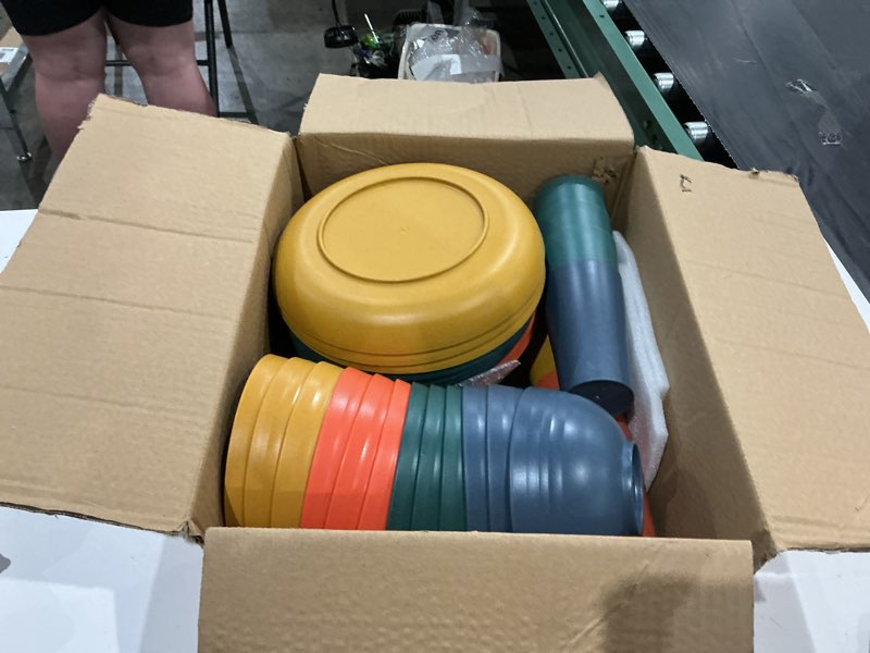 Condition photo showing Good Condition for teivio 48-piece kitchen wheat straw dinnerware set, service for 12, dinner plates, dessert plate, cereal bowls, cups, unbreakable colorful plastic outdoor camping dishes, autumn multicolor