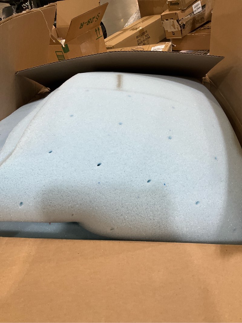 Condition photo showing As Is for Best Price Mattress 2 Inch Ventilated Memory Foam Mattress Topper, Cooling Gel Infusion, King, Dorm Essentials, Blue King 2 Inch