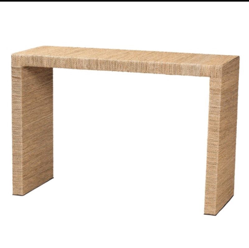 bali & pari Colandra Modern Bohemian Seagrass/Wood Rectangular Console Table, 32"H x 47-1/4"W x 18-1/8"D, Natural Brown