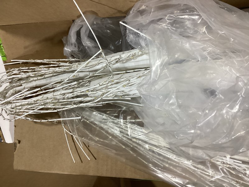 Condition photo showing As Is for HUGROVE Lighted Birch Tree,4FT/5FT/6FT White Twinkle Christmas Tree with LED,Warm White,Adjustable Branches, Artificial Birch Tree Lights with Timer,Indoor & Outdoor & Christmas Use (Branches)