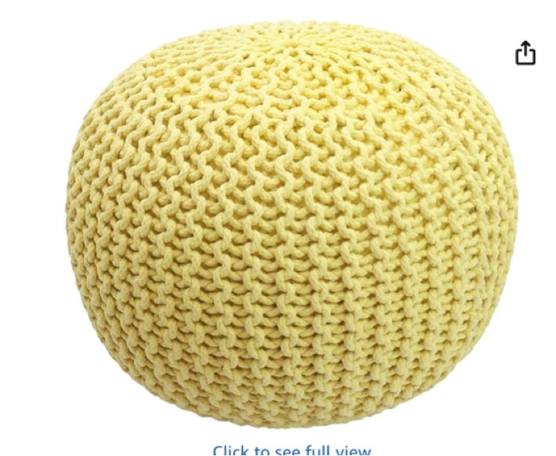 COTTON CRAFT - Hand Knitted Cable Style Dori Pouf - Yellow - Floor Ottoman - Cotton Braid Cord - Handmade & Hand Stitched - Truly one of a Kind Seating - 20 Dia x 14 High