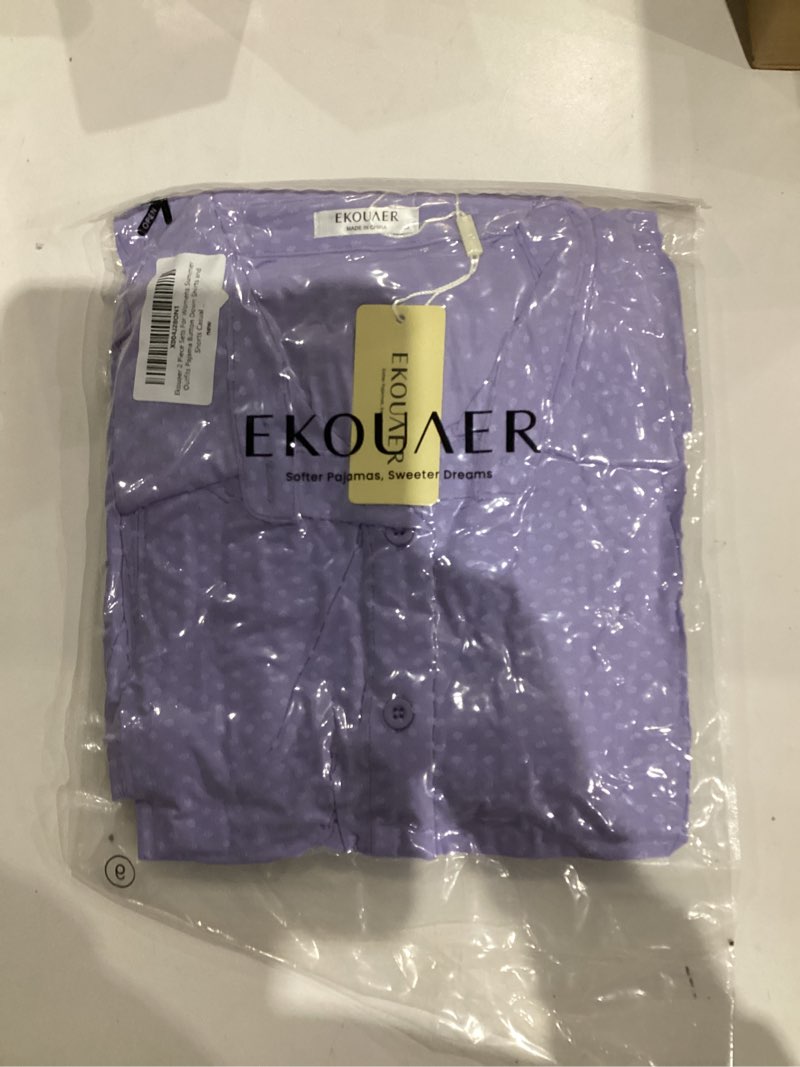 Condition photo showing New/Like New for Ekouaer 2 Piece Sets for Women Lounge Sets Button Down Matching Shorts Sets with Pockets Swiss Dot Outfits Lilac Purple Medium