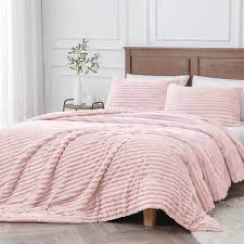 BEDELITE Fluffy King Size Comforter Set - Dusty Pink Fleece Soft Comforter for King Size Bed, Luxury