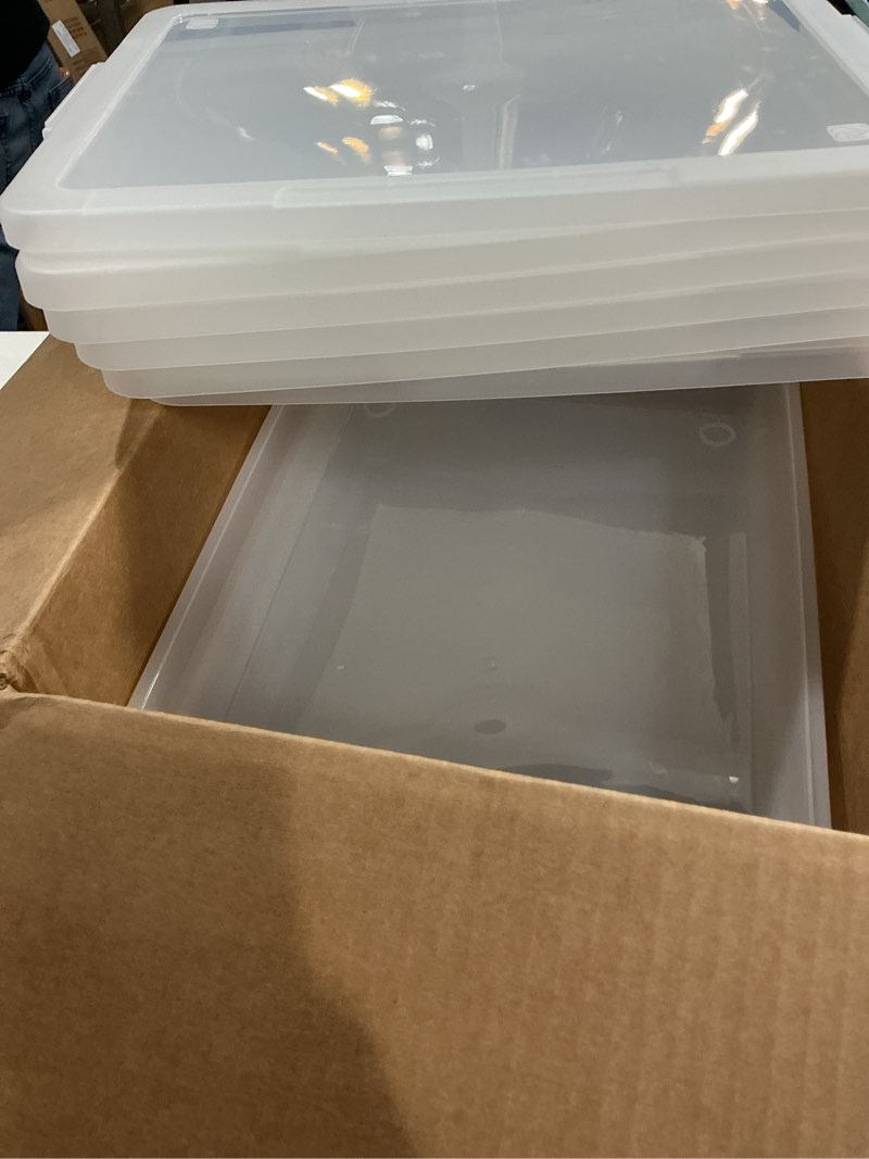 Condition photo showing Good Condition for iris usa 6 qt. plastic craft storage container bins with lids, 6 pack, small art & office supply organizer tote, sensory bins & boxes for home & university, stackable, secure latch buckles, clear stack 6 qt. - 6 pack clear