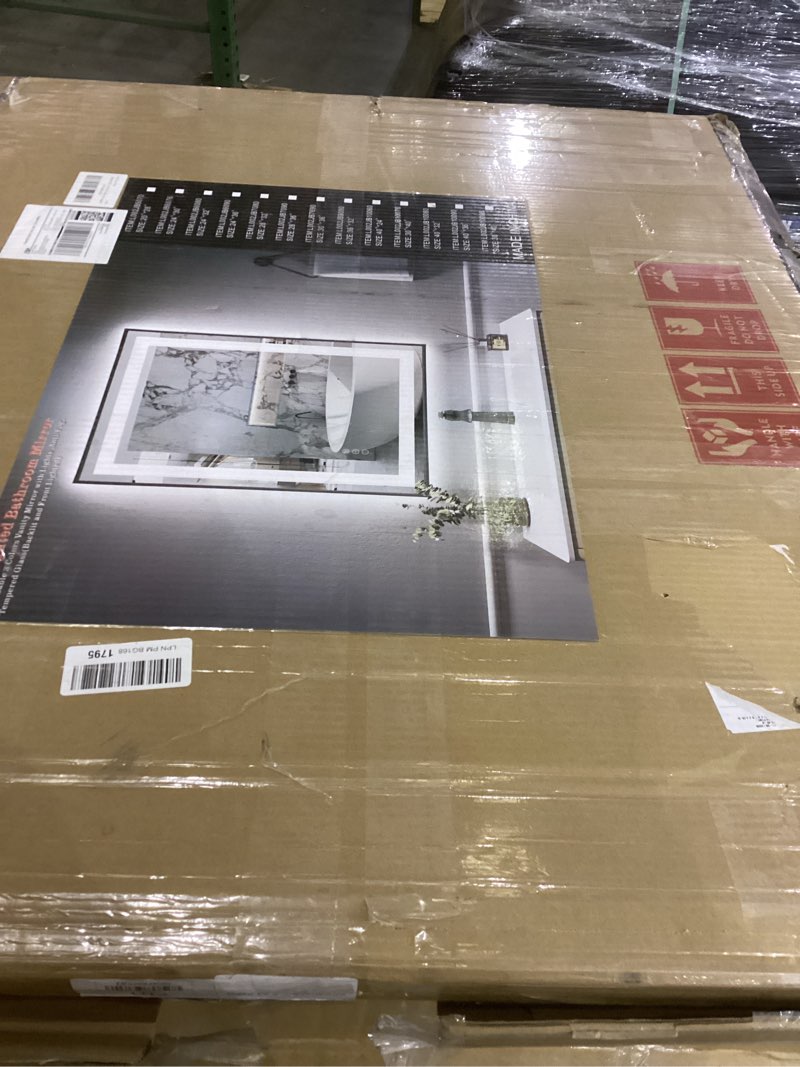 Condition photo showing As Is for OKPAL 40x32 LED Bathroom Mirror with Lights, Lighted Mirrors for Bathroom Wall, Black Frame Lighted Vanity Mirror, Front and Backlit, Dimmable, Anti-Fog, Memory, Horizontal/Vertical Matte Black 40"L x 32"W