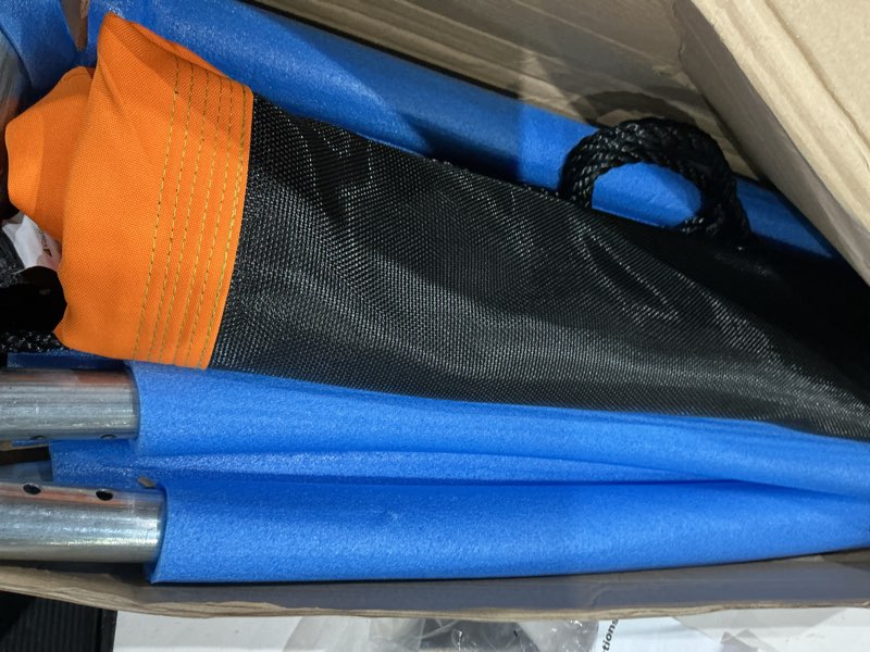 Condition photo showing As Is for hearthsong colorful super platform swing with foam-padded tubular steel frame and uv rated durable oxford cloth mat, weight limit 440 lbs.
