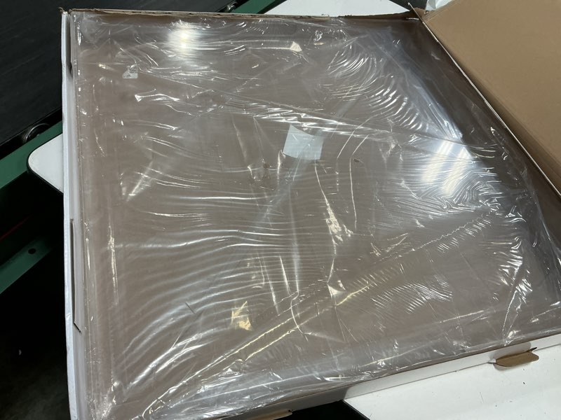 Condition photo showing As Is for 22×22 inches oversize extra large sturdy clear acrylic serving tray king size decorative big ottoman trays with cut out handles water proof bed tray coffee counter top organizer clear 22×22 inch