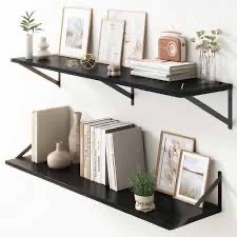floating shelves 48 inch long, 10" deep floating shelves, black wall shelves 48 x 10, set of 2, wide