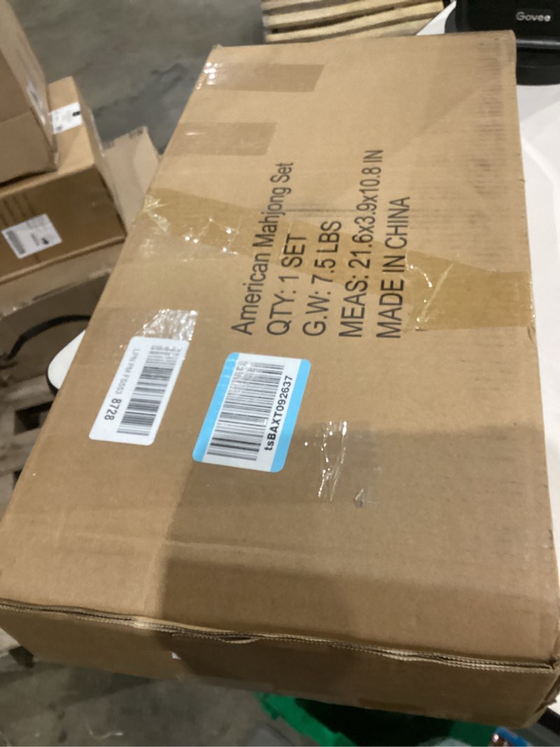 Condition photo showing As Is for American Mahjong Game Set, 166 Blue Tiles (1.2”), 4 All-in-One Color Rack/Pushers & Drawstring Bag, Complete Mahjong Sets with Blue Printed Carrying Bag and Mahjong Tile Set Accessories