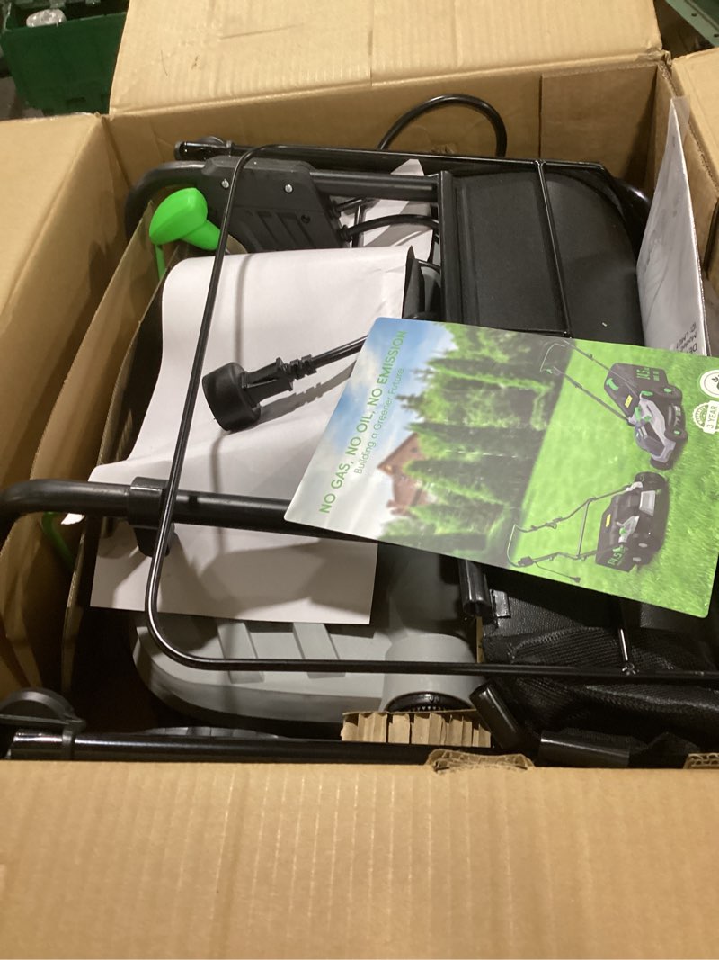Condition photo showing New/Like New for tiectown 2026 upgrade 16-inch 15.5 amp 2-in-1 electric dethatcher and scarifier with 14.5-gallon collection bag, lawn dethatcher with 5-position depth adjustment, keeps lawn healthy - green