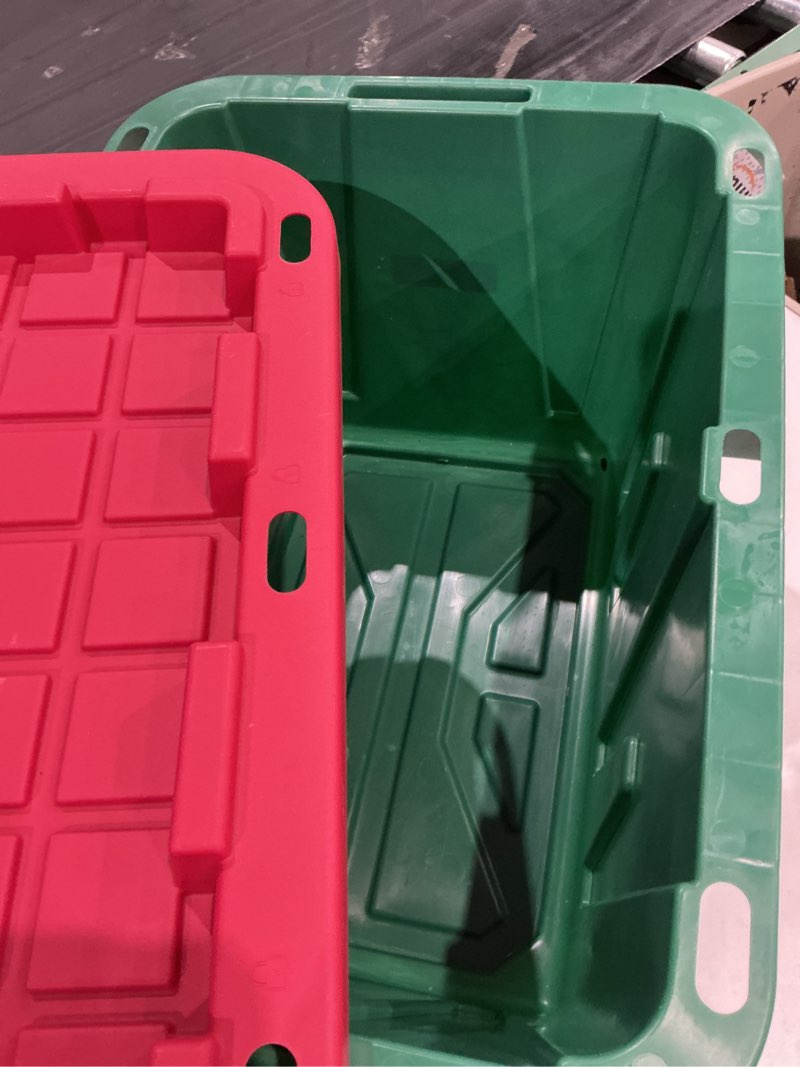 Condition photo showing Good Condition for holiday living medium 12 -gallons ( 48 -quarts ) green stackable tote with standard snap lid
