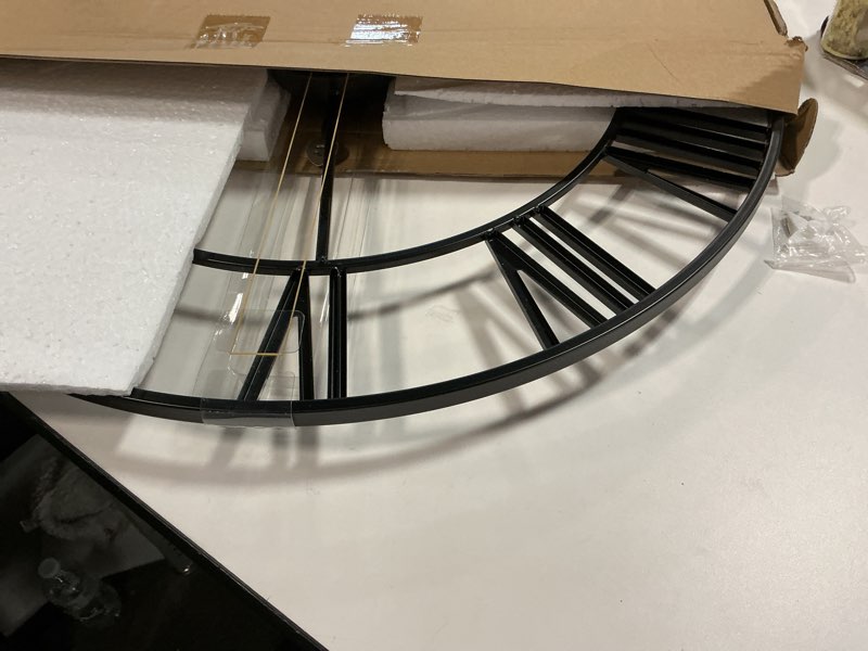 Condition photo showing Good Condition for Antique Tower 24 inch Large Roman Numeral Wall Clock, Indoor Outdoor Patio Waterproof Oversized Decorative Contemporary Clock, Antique Black Metal Wall Clock Battery Operated Retro Art Hanging Clock,2 Black 24in