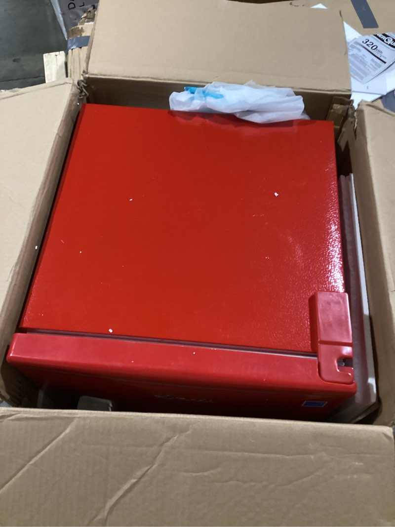 Condition photo showing Good Condition for Avanti Mini Fridge with Freezer Retro Design Compact Refrigerator for Home Office or Dorm, Features Dual Doors Removable Shelves Manual Defrost and Mechanical Adjustable Temp Control, 3.1-Cu.Ft, Red FRIDGE WITH FREEZER Red