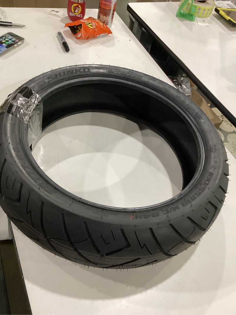 Condition photo showing New/Like New for shinko sr777 hd black wall bias rear tire - 180/55-18 84h