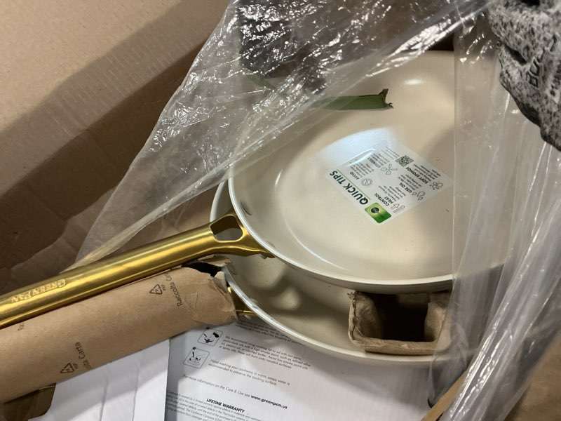 Condition photo showing Good Condition for GreenPan Reserve Ceramic Nonstick 10  and 12  Frypan Set | Taupe with Gold-Tone Handles