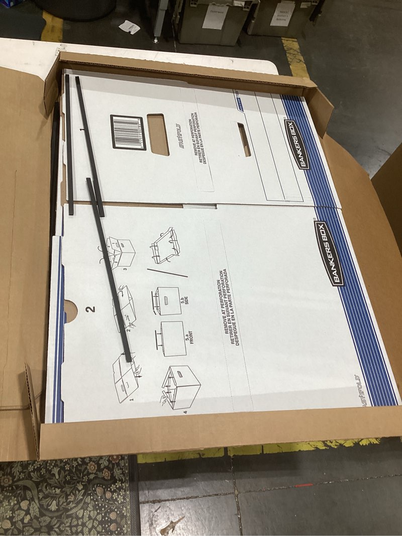 Condition photo showing New/Like New for bankers box 4 pack hang'n'stor medium-duty file storage boxes, fastfold, lift-off lid, letter/legal, white/blue