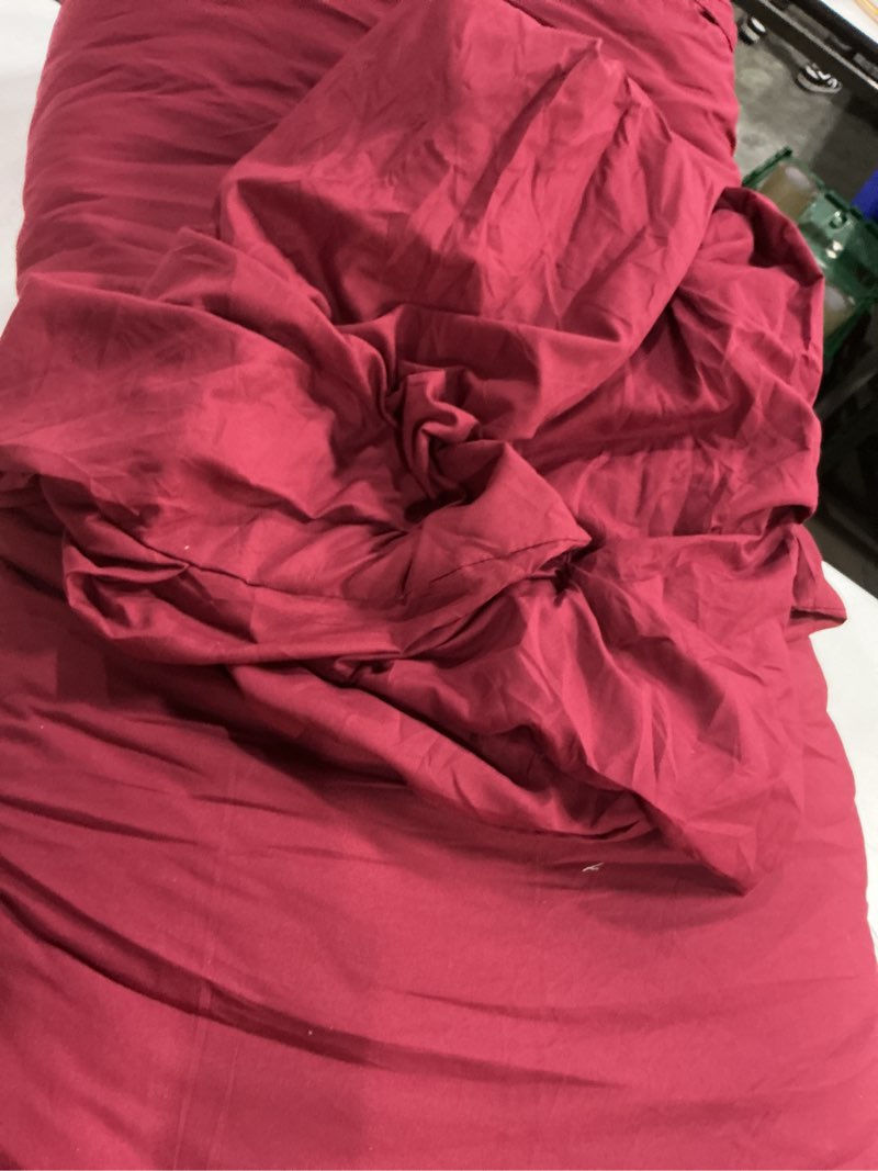 Condition photo showing As Is for Andency Burgundy Oversized King Comforter Set (120x98Inch), 3 Pieces Lightweight Pinch Pleat Cal King Bedding Comforters & Sets, Oversized Pintuck Soft Fluffy Down Alternative Bed Set for All Season Burgundy Oversized King(120"x98")