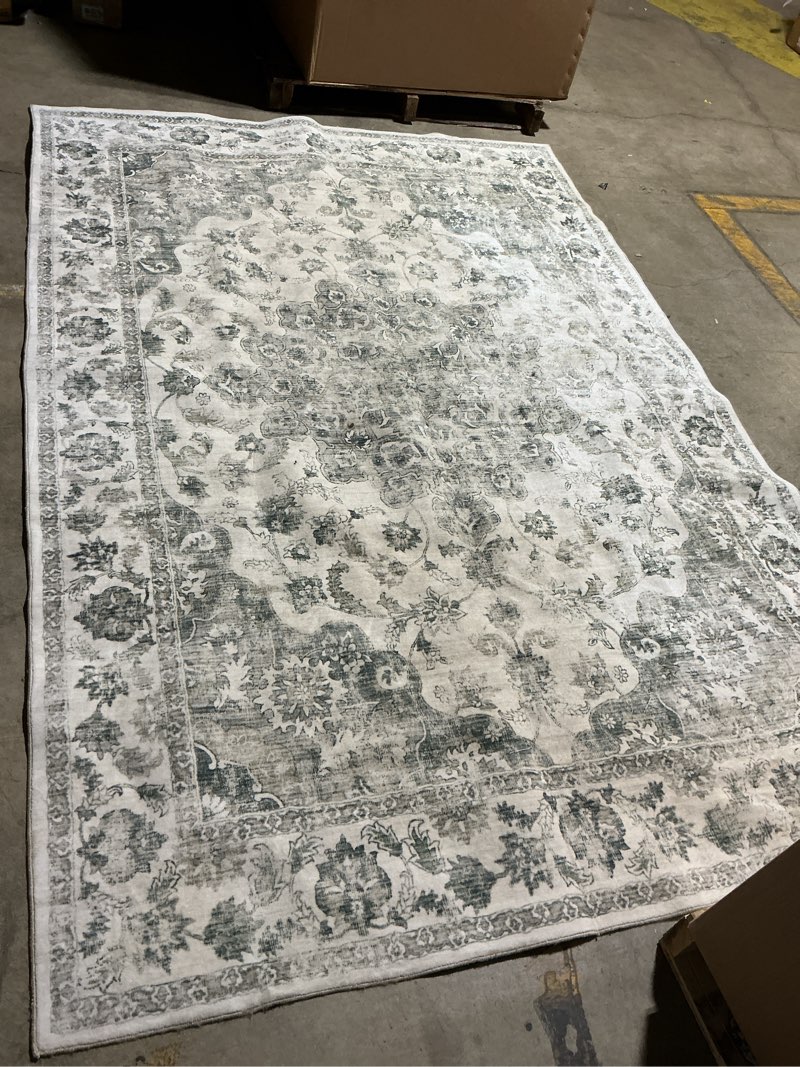 Condition photo showing As Is for 6x9 washable neutral area rug green vintage living room bedroom carpet non-slip soft low pile floral indoor throw rug for dining room entryway office 6' x 9' (rectangular) green