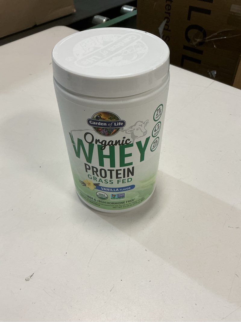Condition photo showing New/Like New for ( BB/30/APR/2026) Garden of Life Grass Fed Whey Protein Powder Vanilla - 21g Protein for Women & Men + Probiotics - 12 Servings - Gluten Free, Non GMO, Kosher, Humane, RBST & rBGH Hormone Free