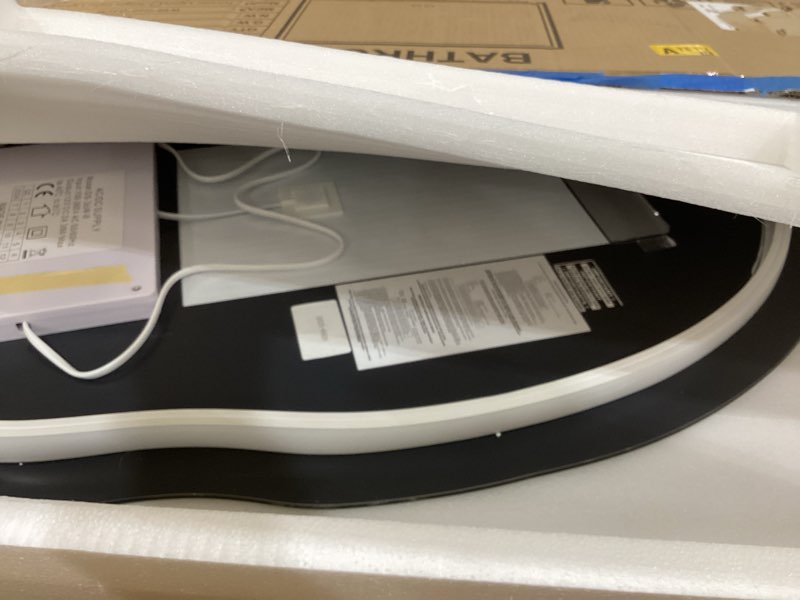 Condition photo showing As Is for keonjinn irregular backlit mirror bathroom, 24 x 36 in asymmetrical led bathroom mirror with tempered glass, ul-listed led driver, stepless dimmable with 3 colors, defogging(horizontal/vertical) irregular 36"l x 24"w