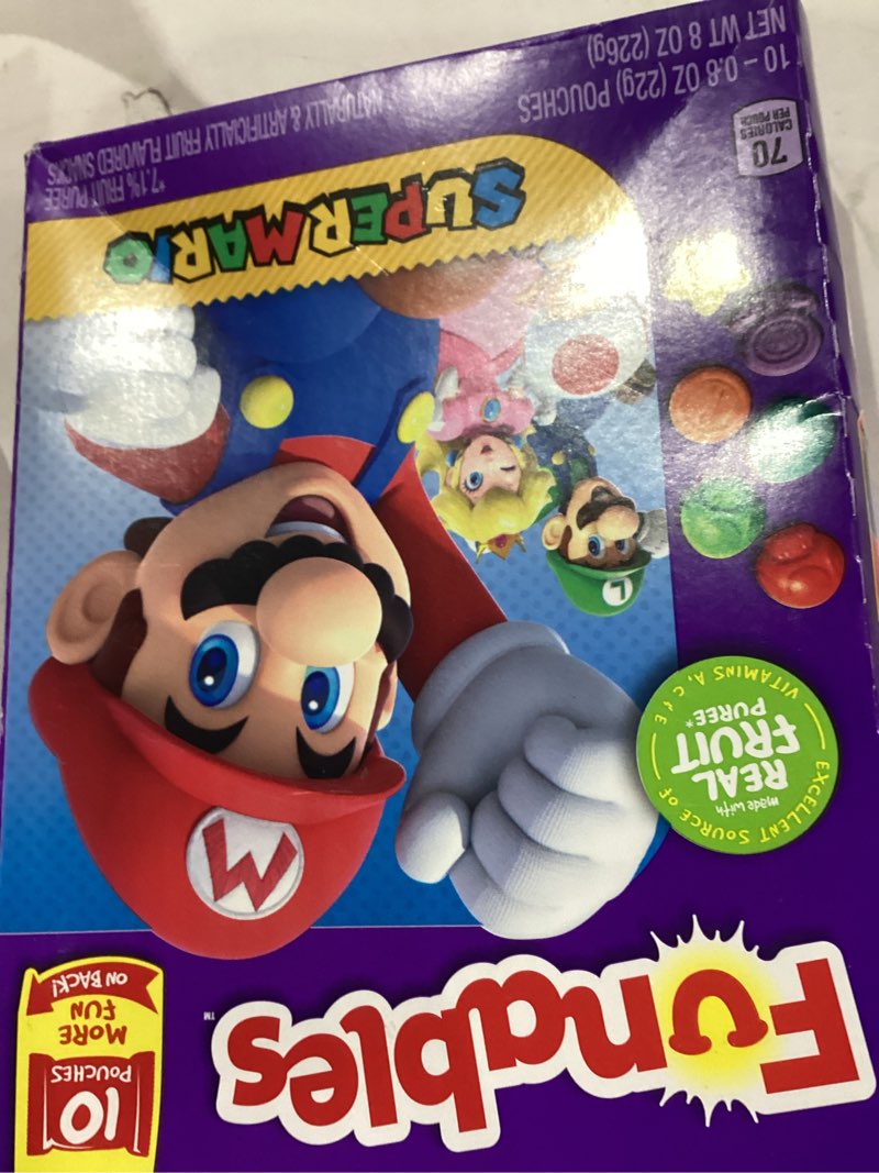Condition photo showing Good Condition for Funables Fruit Snacks, Super Mario Shaped Fruit Flavored Snacks, Pack of 10 0.8 ounce Pouches