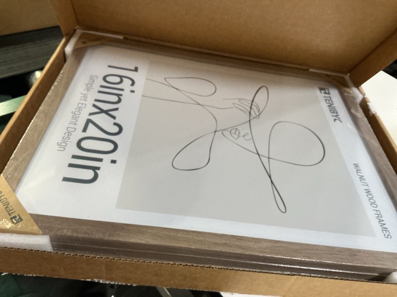 Condition photo showing New/Like New for 16x20 Poster Frame 3 Pack with HD Glass- Brown Walnut, Natural Solid Wood Picture Frame, Wall Gallery Frame 3 Pack Walnut 16 x 20