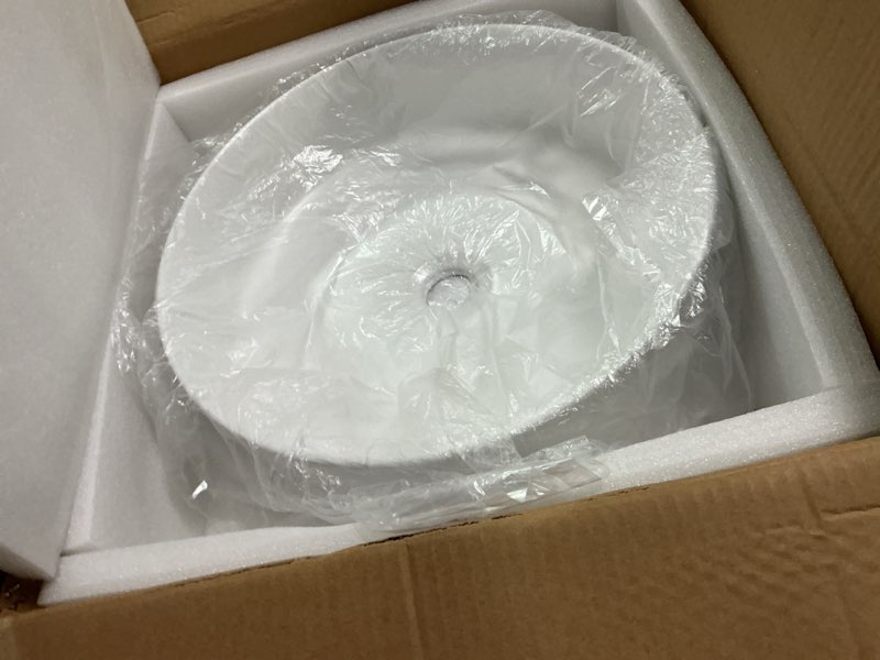 Condition photo showing New/Like New for KES Vessel Sink, Bowl Sinks for Bathrooms 16 Inch Round Sink Bowl Above Counter Small Circular White Vessel Sink Countertop Sink for Cabinet Lavatory Vanity, BVS121 Round Shape 16 Inch White