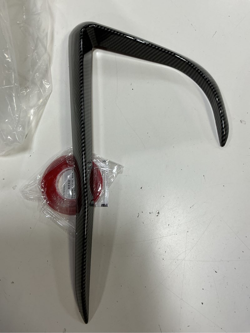 Condition photo showing Good Condition for for tesla model y front fog light trim cover fog lamp frame blade trim eyebrow spoiler for tesla model y 2019 2020 2021 2022 2023 2024 (abs glossy carbon fiber)