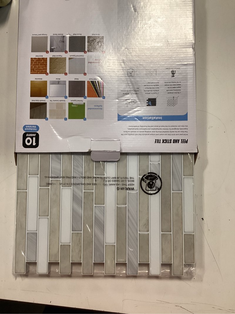 Condition photo showing New/Like New for longking 10-sheet extra thick peel and stick backsplash tiles, waterproof kitchen backsplash peel and stick tile, self-adhesive backsplash for kitchen, beige & white