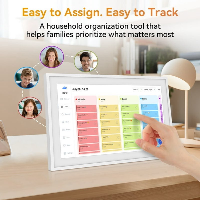 digital calendar 15.6" chore chart – 1080p full hd interactive touchscreen, smart family planner, he