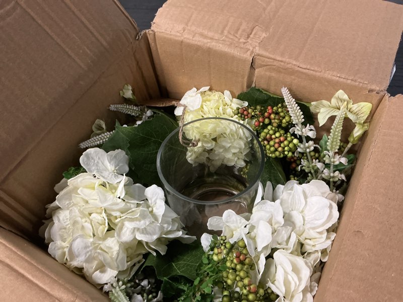 Condition photo showing Good Condition for nearly natural hydrangea artificial arrangement candelabrum