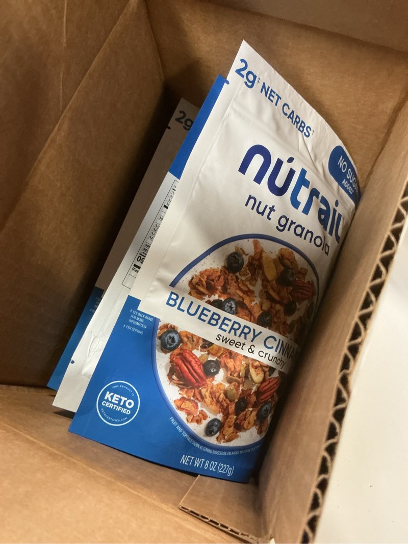 Condition photo showing New/Like New for (Best by 11/08/2025) NuTrail Nut Granola, Blueberry Cinnamon, No Sugar Added, Gluten Free, Grain Free, Keto, Low Carb, Healthy Breakfast Cereal 8 oz. 6 Count 8 Ounce (Pack of 6)
